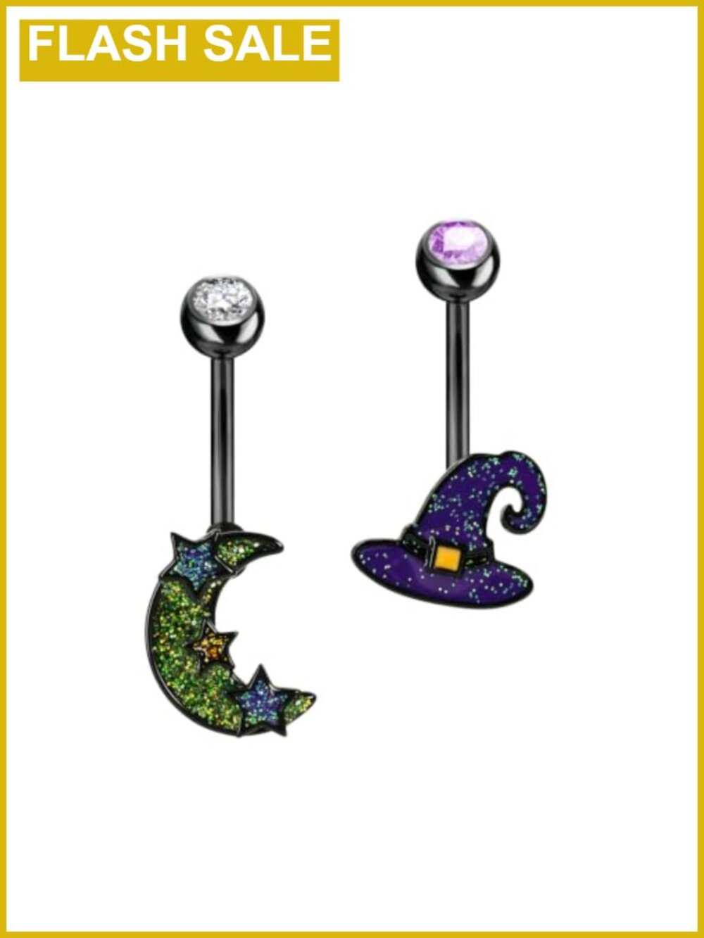 2Pc 14G 316L Stainless Steel Halloween Belly Button Navel Ring Piercing Jewelry
